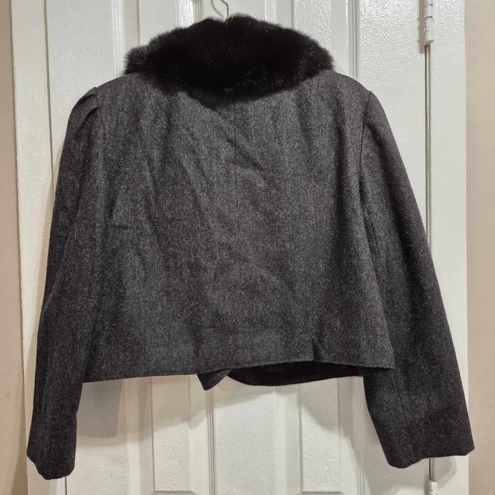 NORGALL LTD. Grey‎ Wool Cropped Jacket with Dark Brown Fur Collar XL - Picture 2 of 7